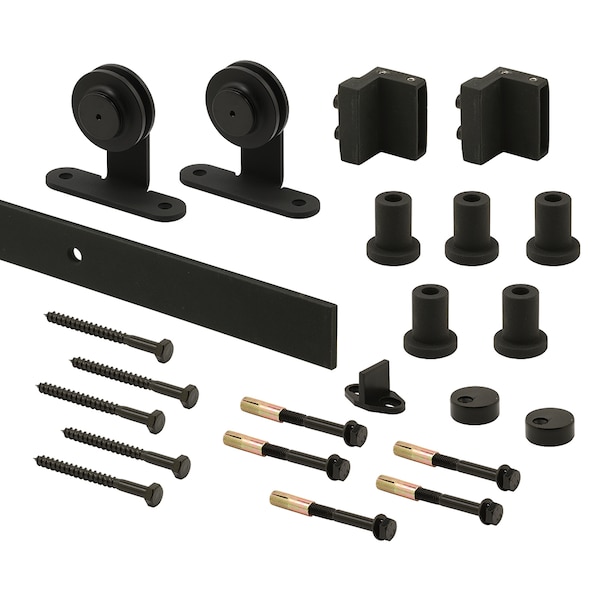 Prime-Line Heavy Duty Barn Door Track Kit, Smooth Rolling, Top Mount, Matte Black (Single Pack) N 7555 - main